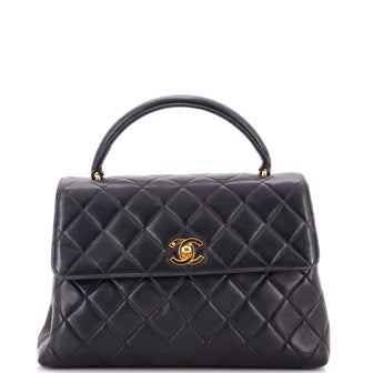 Chanel Vintage Classic Top Handle Flap Bag Quilted Lambskin Medium