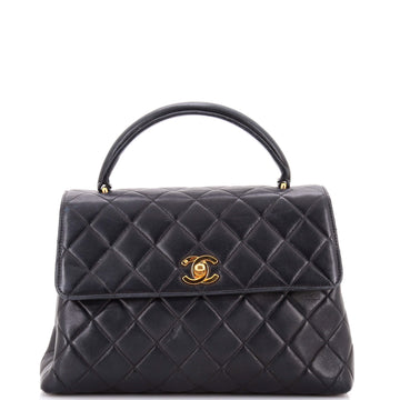 Chanel Vintage Classic Top Handle Flap Bag Quilted Lambskin Medium