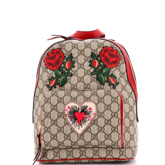 Gucci Zip Pocket Backpack Embroidered GG Coated Canvas Small