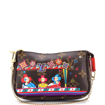 Louis Vuitton Pochette Accessoires Limited Edition Vivienne Xmas Monogram Canvas Mini
