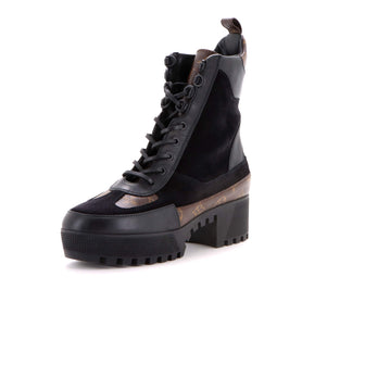 Louis Vuitton Women's Laureate Platform Desert Boots Suede with Monogram Canvas