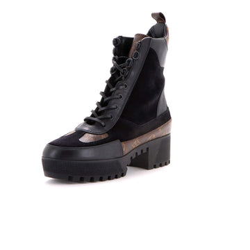 Louis Vuitton Women's Laureate Platform Desert Boots Suede with Monogram Canvas
