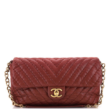 Chanel Surpique Chevron Flap Bag Quilted Iridescent Calfskin Jumbo
