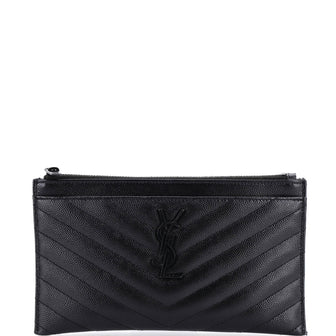 Saint Laurent Classic Monogram Zip Bill Pouch Matelasse Chevron Leather Medium