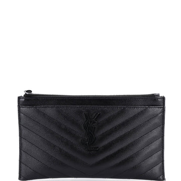 Saint Laurent Classic Monogram Zip Bill Pouch Matelasse Chevron Leather Medium