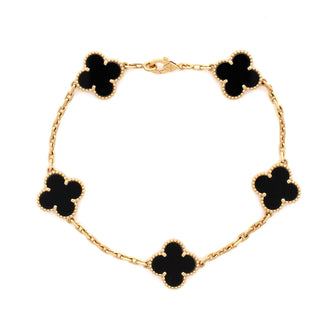 Van Cleef & Arpels Vintage Alhambra 5 Motifs Bracelet 18K Yellow Gold and Onyx