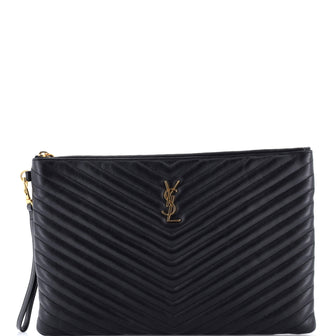 Saint Laurent Classic Monogram Wristlet Pouch Matelasse Chevron Leather Large