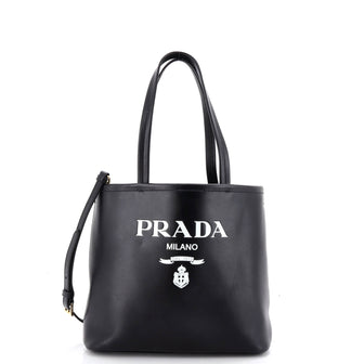 Prada Logo Convertible Open Tote Leather Small