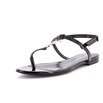 Saint Laurent Women's Cassandra Thong Flat Sandals Patent with Crystals
