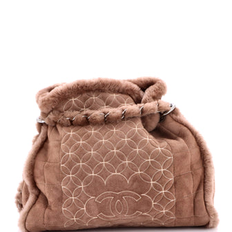 Chanel Vintage Embroidered CC Chain Tote Quilted Suede and Shearling