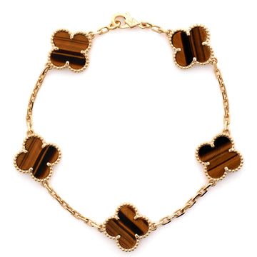 Van Cleef & Arpels Vintage Alhambra 5 Motifs Bracelet 18K Yellow Gold and Tiger Eye
