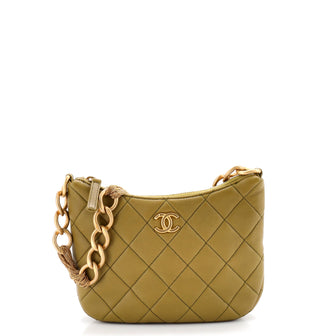 Chanel CC Mixed Chain Link Zip Hobo Quilted Lambskin