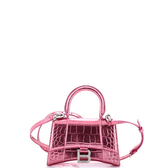 Balenciaga Hourglass Top Handle Bag Crocodile Embossed Leather XS
