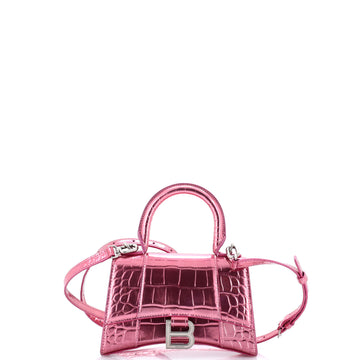 Balenciaga Hourglass Top Handle Bag Crocodile Embossed Leather XS