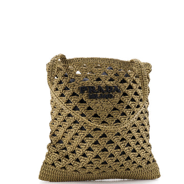 Prada Triangle Logo Tote Raffia Crochet Small