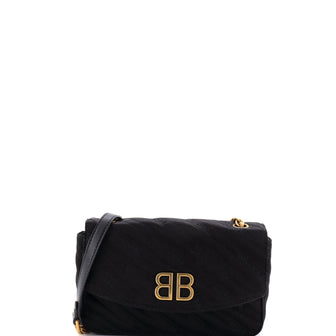 Balenciaga BB Chain Round Shoulder Bag Quilted Satin Small