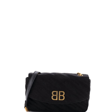 Balenciaga BB Chain Round Shoulder Bag Quilted Satin Small