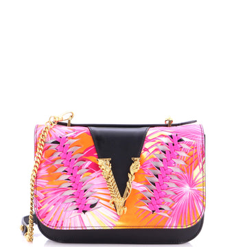 Versace Virtus Flap Shoulder Bag Printed Leather with Braided Detail Small