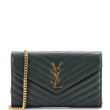 Saint Laurent Classic Monogram Wallet on Chain Matelasse Chevron Leather Medium