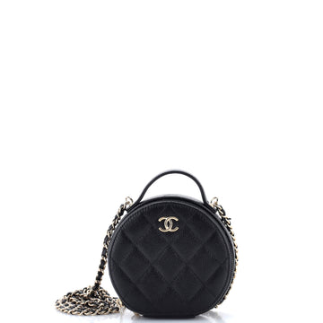 Chanel Handle with Care Round Vanity Case with Chain Quilted Caviar Small