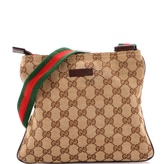 Gucci Web Strap Zip Messenger Bag GG Canvas Small
