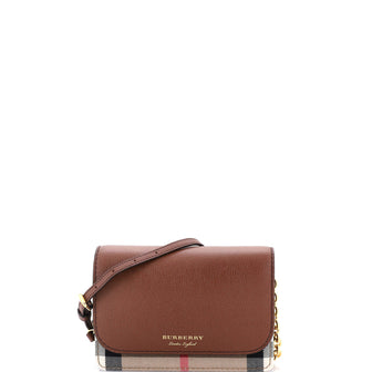 Burberry Hampshire Wallet on Chain Leather and House Check Canvas