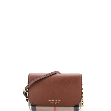 Burberry Hampshire Wallet on Chain Leather and House Check Canvas