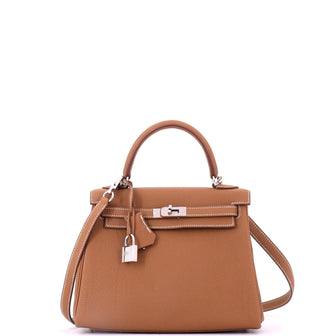 Hermes Kelly Handbag Brown Togo with Palladium Hardware 25