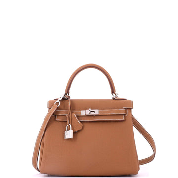 Hermes Kelly Handbag Brown Togo with Palladium Hardware 25