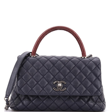 Chanel Coco Top Handle Bag Quilted Caviar with Lizard Small