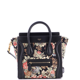 Celine Luggage Bag Printed Jacquard and Leather Nano