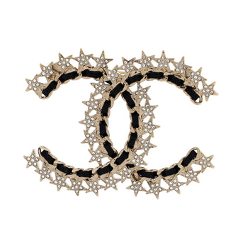 Chanel CC Star Chain Brooch Metal with Leather and Crystals