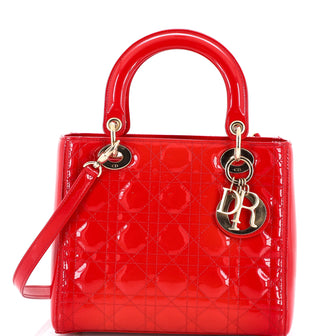 Christian Dior Lady Dior Bag Cannage Quilt Patent Medium