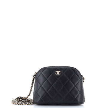 Chanel CC Dome Zip Clutch with Chain Quilted Caviar Mini