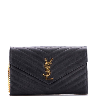Saint Laurent Classic Monogram Wallet on Chain Matelasse Chevron Leather Medium