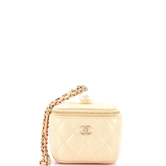Chanel Classic Pearl Vanity Case with Chain Quilted Caviar Mini