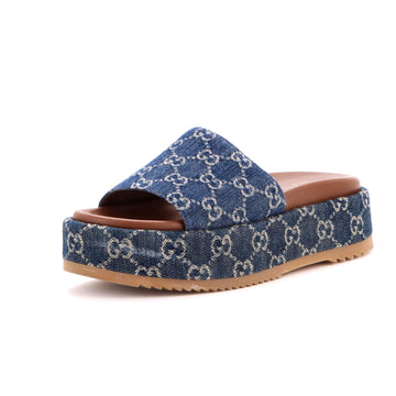 Gucci Women's Angelina Platform Slide Sandals GG Denim
