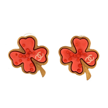 Chanel Vintage CC Clover Clip-On Earrings Metal and Resin Small