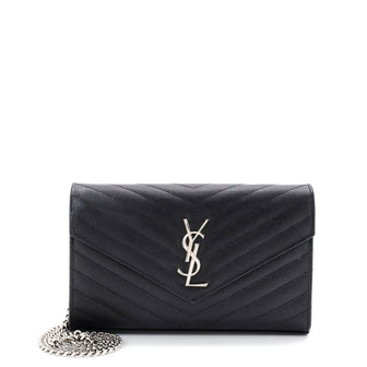 Saint Laurent Classic Monogram Wallet on Chain Matelasse Chevron Leather Medium