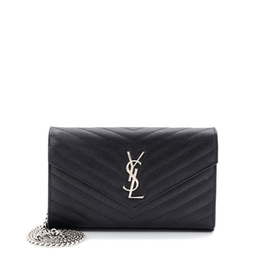 Saint Laurent Classic Monogram Wallet on Chain Matelasse Chevron Leather Medium