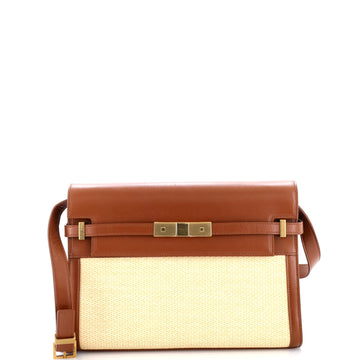 Saint Laurent Manhattan Shoulder Bag Woven Raffia with Leather Medium