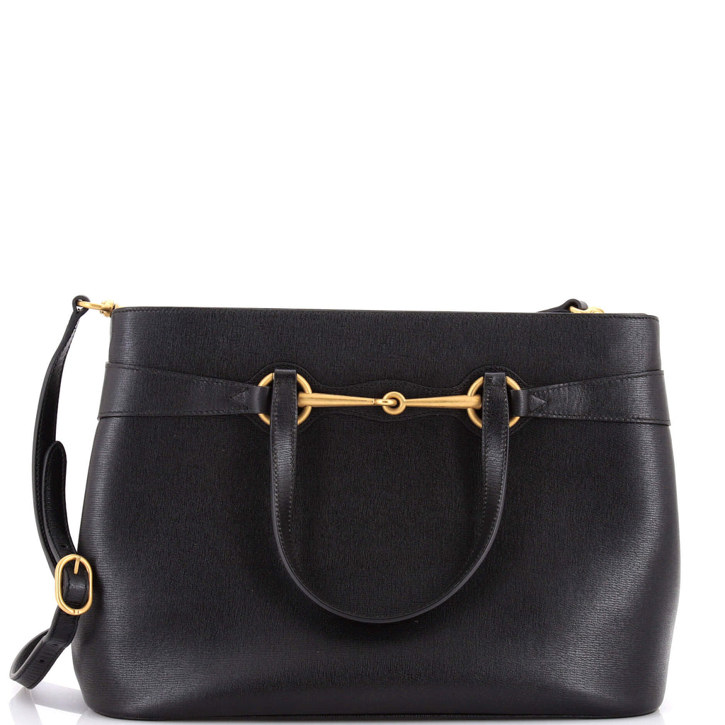 Gucci Bright Bit Convertible Tote Leather Medium Black 4073301