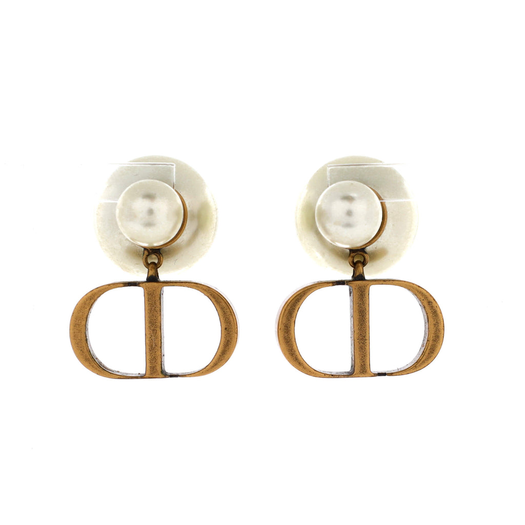 Christian Dior CD Tribales Stud Earrings Metal with Faux Pearls 411385