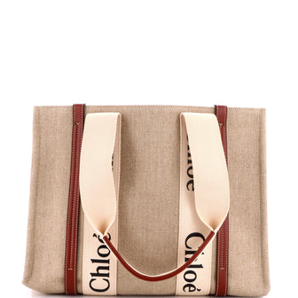 Chloe Woody Tote Canvas with Leather Medium