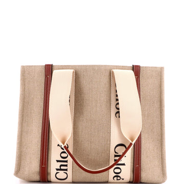 Chloe Woody Tote Canvas with Leather Medium
