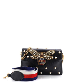 Gucci Broadway Pearly Bee Shoulder Bag Embellished Leather Mini