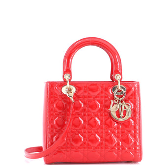 Christian Dior Lady Dior Bag Cannage Quilt Patent Medium