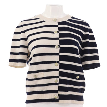 Chanel Women's Striped Cropped Sleeve Crewneck Cardigan Cashmere