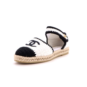 Chanel Women's CC Cap Toe Ankle Strap Espadrilles Braided Knit