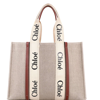 Chloe Woody Tote Canvas with Leather Large